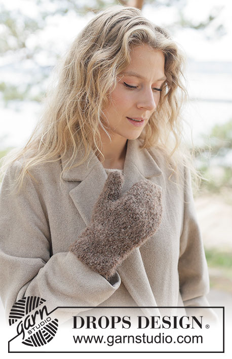 Frosted Bark Mittens / DROPS 261-61 - DROPS Alpaca Bouclé ja DROPS Brushed Alpaca Silk lõngadest parempidises koes kootud kindad