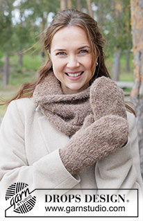 Frosted Bark Mittens / DROPS 261-61 - DROPS Alpaca Bouclé ja DROPS Brushed Alpaca Silk lõngadest parempidises koes kootud kindad
