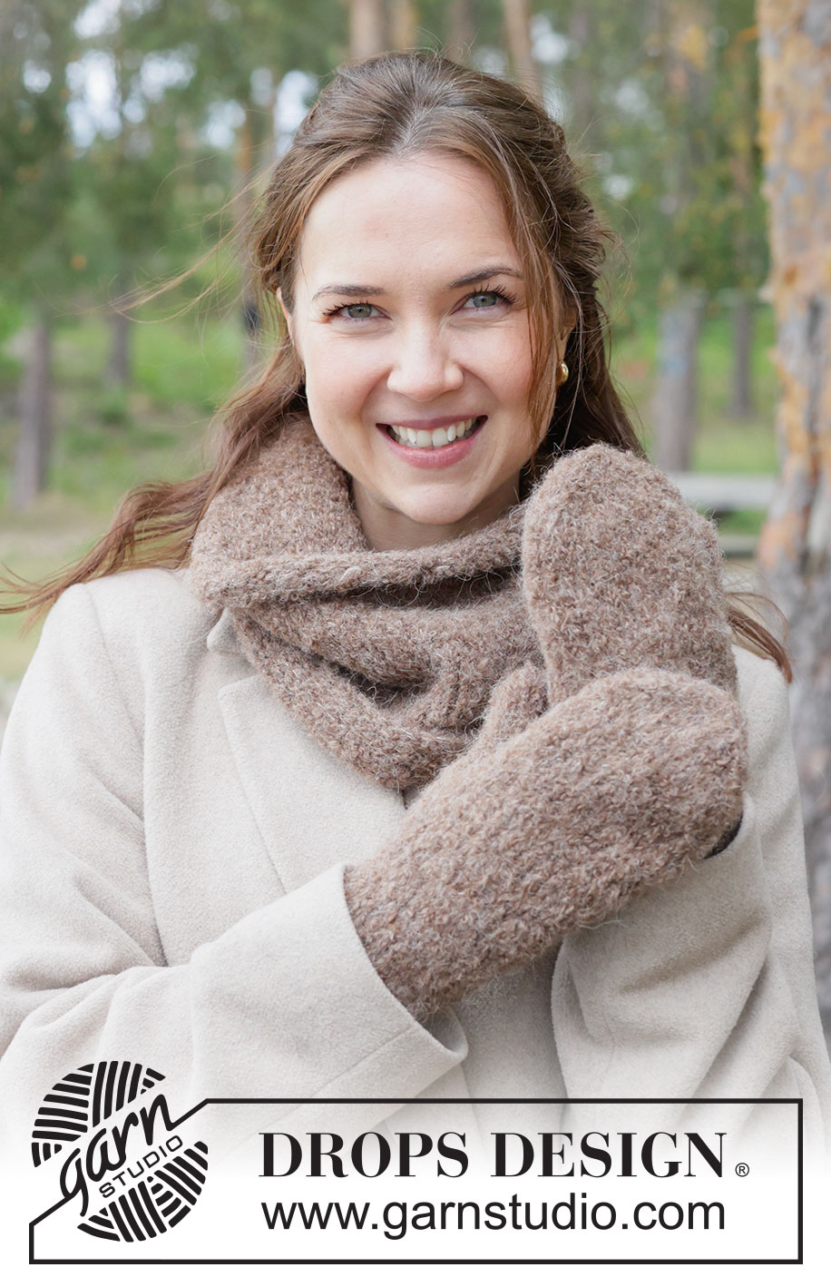 Frosted Bark Mittens / DROPS 261-61 - Tasuta kudumise muster Frosted Bark Mittens / DROPS 261-61 - DROPS Alpaca Bouclé ja DROPS Brushed Alpaca Silk lõngadest parempidises koes kootud kindad