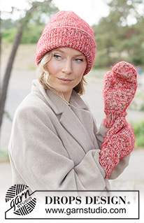 Confetti Crush Set / DROPS 261-62 - Czapka i rękawiczki na drutach, z włóczek DROPS Fiesta i DROPS Kid-Silk.