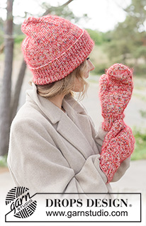 Confetti Crush Set / DROPS 261-62 - Czapka i rękawiczki na drutach, z włóczek DROPS Fiesta i DROPS Kid-Silk.