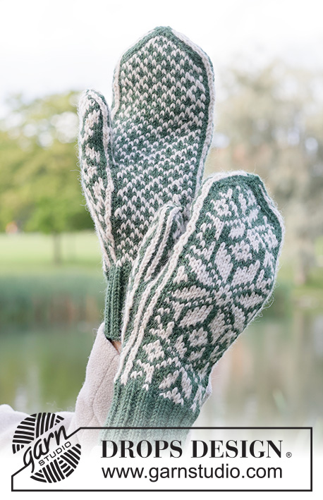 Forest Frost Mittens / DROPS 261-63 - Stickade vantar i DROPS Lima eller DROPS Karisma. Arbetet stickas från fingertopp till handled med nordiskt mönster.