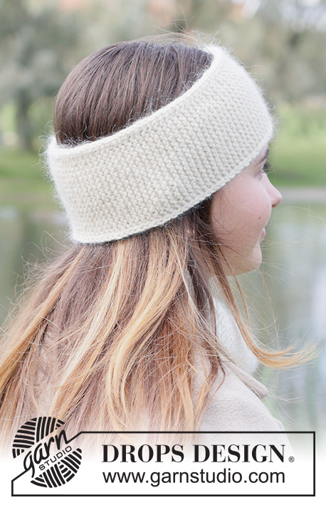 Fuzzy Wrap Headband / DROPS 261-65 - Knitted headband in DROPS Soft Tweed and DROPS Kid-Silk. The piece is worked sideways with garter stitch and I-cord.