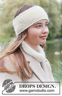 Fuzzy Wrap Headband / DROPS 261-65 - Knitted headband in DROPS Soft Tweed and DROPS Kid-Silk. The piece is worked sideways with garter stitch and I-cord.