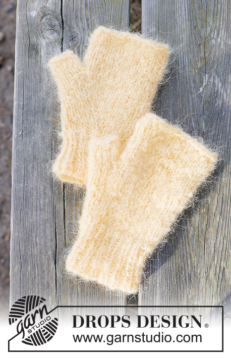 Sunny Bloom Wrist Warmers / DROPS 261-74 - Návleky - nátepníky pletené 1 vláknem příze DROPS Melody nebo 2 vlákny příze DROPS Brushed Alpaca Silk. Téma: Velikonoce.