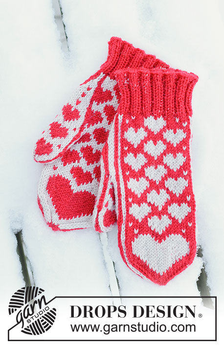 Heartwarming Mittens / DROPS 261-75 - Rękawiczki na drutach z włóczki DROPS Karisma. Przerabiane od czubka palców do mankietu, z żakardem norweskim w serca. Temat: Walentynki