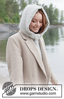 Quiet Storm Hood / DROPS 261-8 - Knitted balaclava/neck-warmer with hood, in 2 strands DROPS Melody. The piece is worked with European shoulders, stocking stitch and I-cord.