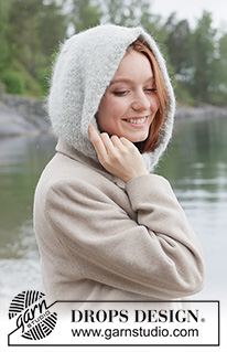 Quiet Storm Hood / DROPS 261-8 - Knitted balaclava/neck-warmer with hood, in 2 strands DROPS Melody. The piece is worked with European shoulders, stocking stitch and I-cord.