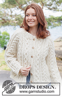 Ireland Magic Cardigan / DROPS 262-11 - Knitted jacket in DROPS Alaska or DROPS Nepal. The piece is worked top down with raglan, cables, relief-pattern and double neck. Sizes XS - XXXL.