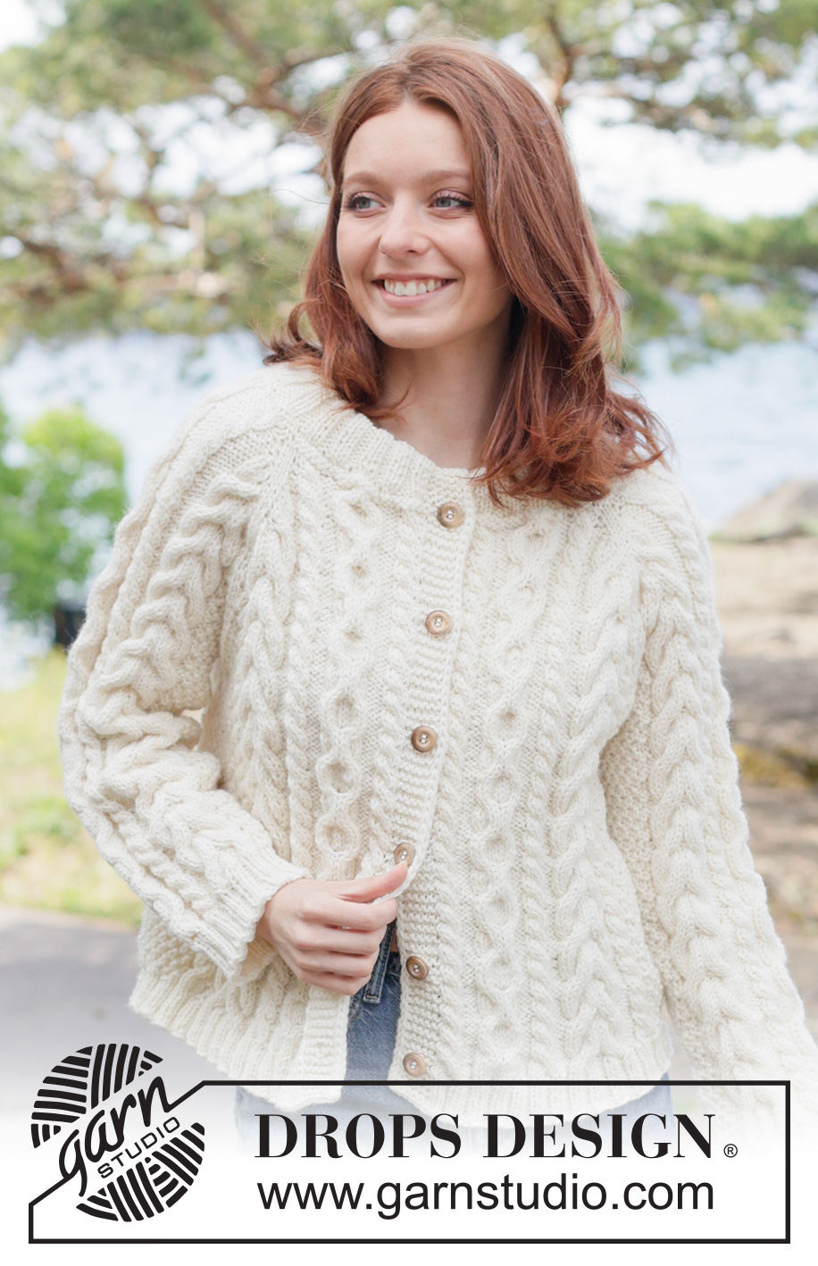 Ireland Magic Cardigan / DROPS 262-11 - Knitted jacket in DROPS Alaska or DROPS Nepal. The piece is worked top down with raglan, cables, relief-pattern and double neck. Sizes XS - XXXL.