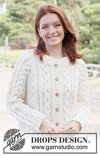 Ireland Magic Cardigan / DROPS 262-11 - Knitted jacket in DROPS Alaska or DROPS Nepal. The piece is worked top down with raglan, cables, relief-pattern and double neck. Sizes XS - XXXL.