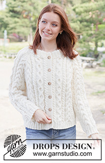 Ireland Magic Cardigan / DROPS 262-11 - Knitted jacket in DROPS Alaska or DROPS Nepal. The piece is worked top down with raglan, cables, relief-pattern and double neck. Sizes XS - XXXL.
