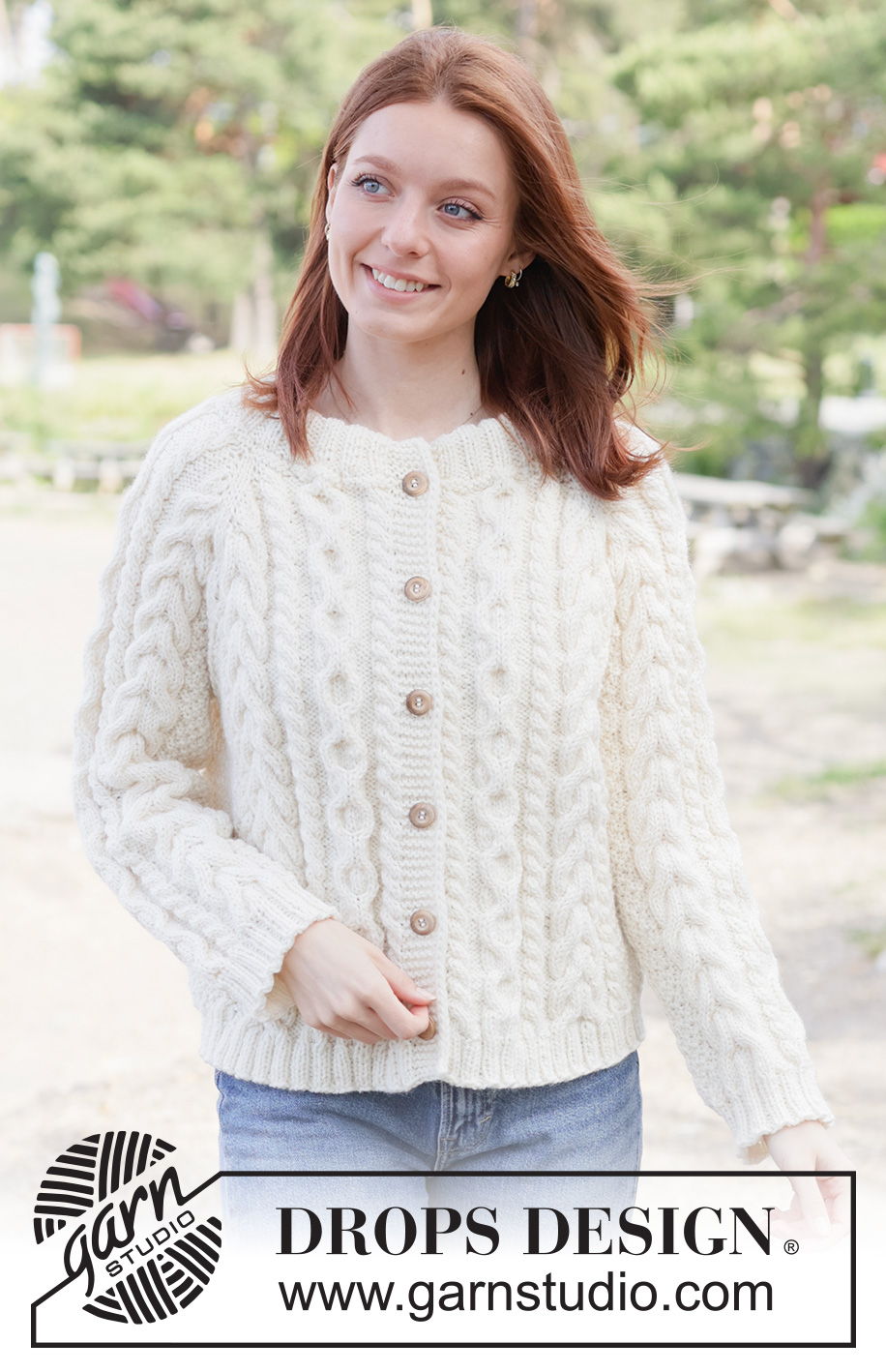 Ireland Magic Cardigan / DROPS 262-11 - Knitted jacket in DROPS Alaska or DROPS Nepal. The piece is worked top down with raglan, cables, relief-pattern and double neck. Sizes XS - XXXL.