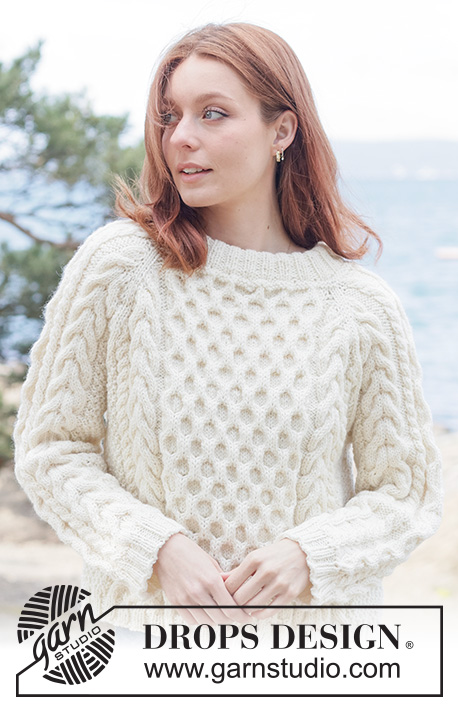 Ireland Magic Sweater / DROPS 262-12 - Knitted jumper in DROPS Alaska or DROPS Big Merino. The piece is worked top down with raglan, cables, relief-pattern and double neck. Sizes XS - XXXL.