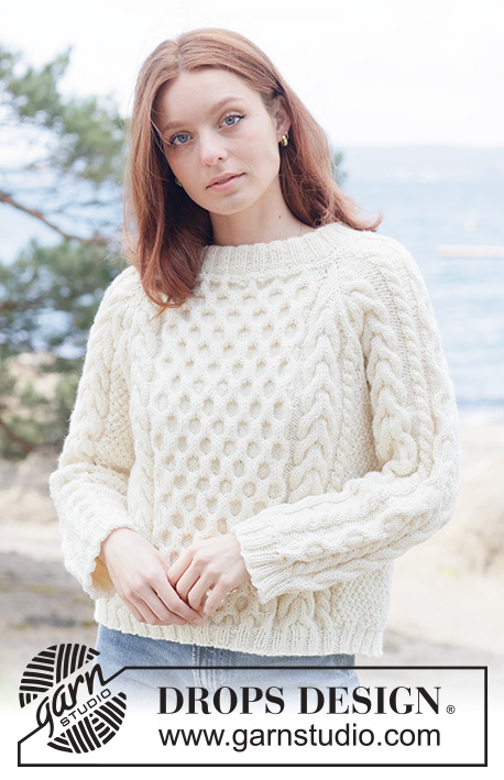 Ireland Magic Sweater / DROPS 262-12 - Knitted jumper in DROPS Alaska or DROPS Big Merino. The piece is worked top down with raglan, cables, relief-pattern and double neck. Sizes XS - XXXL.