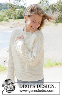 Moonshade Cable Sweater / DROPS 262-13 - Knitted jumper in DROPS Karisma or DROPS Lima. Piece is knitted top down with raglan, cables and double moss stitch. Size XS – XXXL.