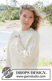 Moonshade Cable Sweater / DROPS 262-13 - Knitted jumper in DROPS Karisma or DROPS Lima. Piece is knitted top down with raglan, cables and double moss stitch. Size XS – XXXL.