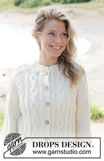 Snowbound Romance Cardigan / DROPS 262-14 - Knitted jacket in DROPS Karisma or DROPS Lima. Piece is knitted top down with raglan, I-cord, cables and double moss stitch. Size XS – XXXL.