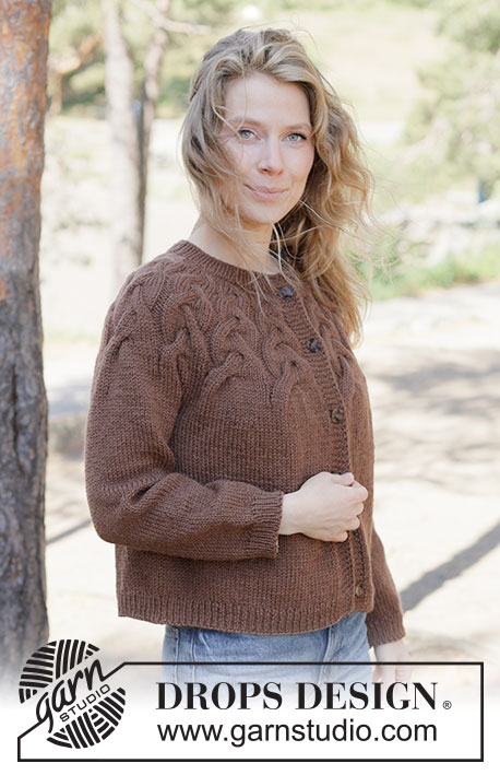 Autumn Valley Cardigan / DROPS 262-16 - Knitted jacket in DROPS Nepal or DROPS Big Merino. The piece is worked top down with round yoke, cables and I-cord. Sizes XS - XXXL.