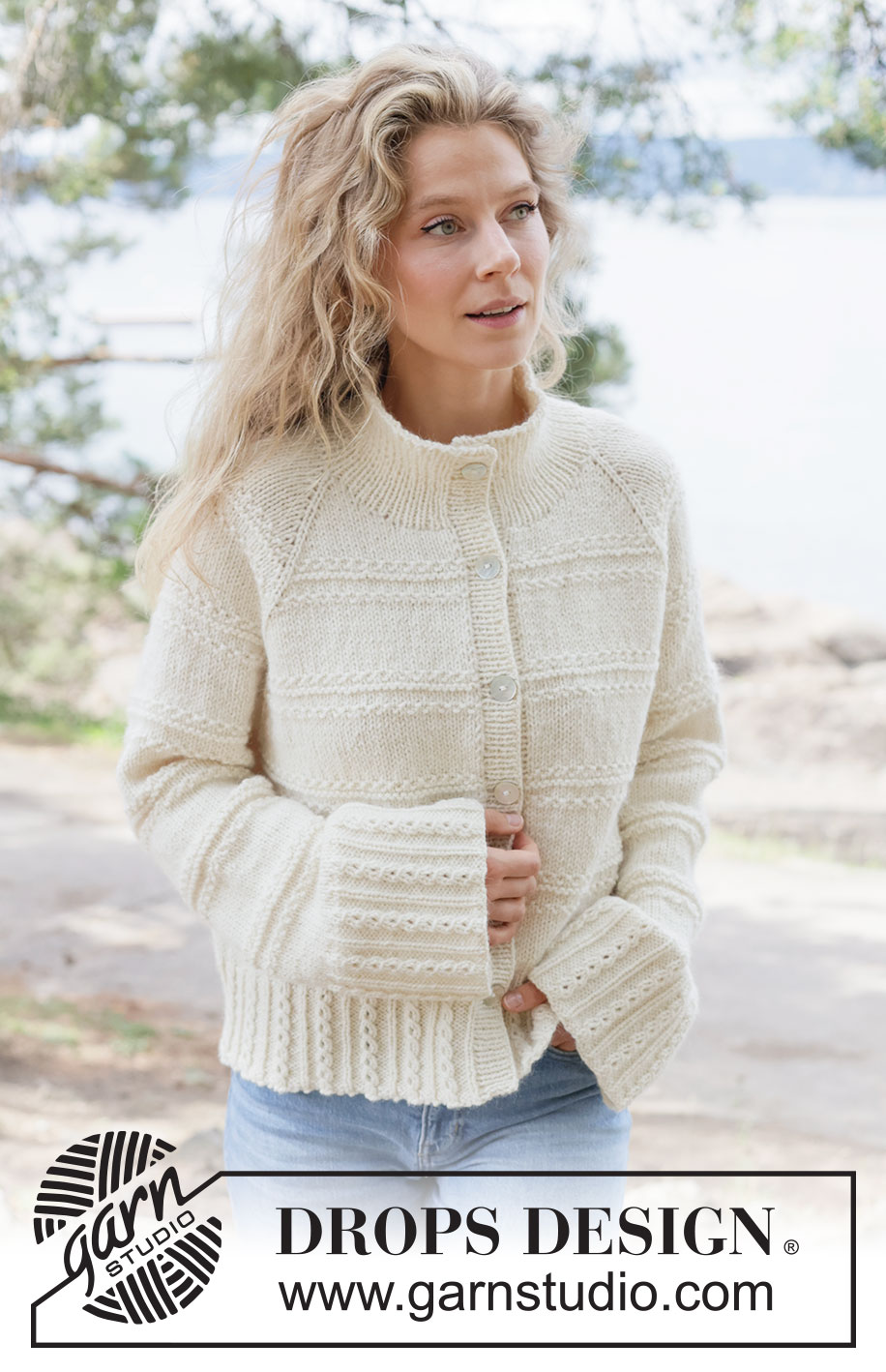Winter Bliss Cardigan / DROPS 262-17 - Knitted jacket in DROPS Nepal. Piece is knitted top down with raglan, relief pattern and high collar. Size XS – XXXL.