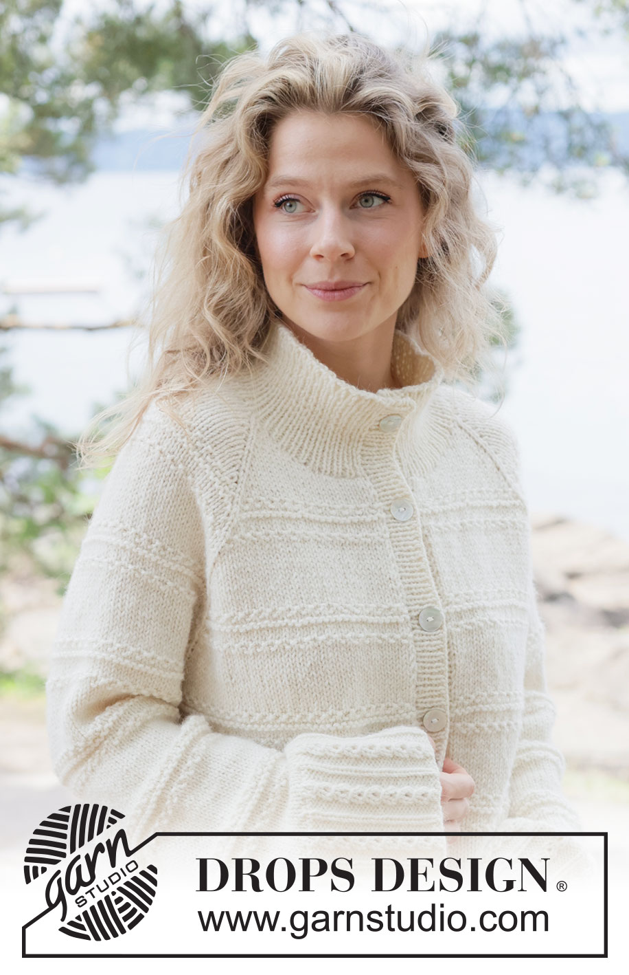 Winter Bliss Cardigan / DROPS 262-17 - Knitted jacket in DROPS Nepal. Piece is knitted top down with raglan, relief pattern and high collar. Size XS – XXXL.