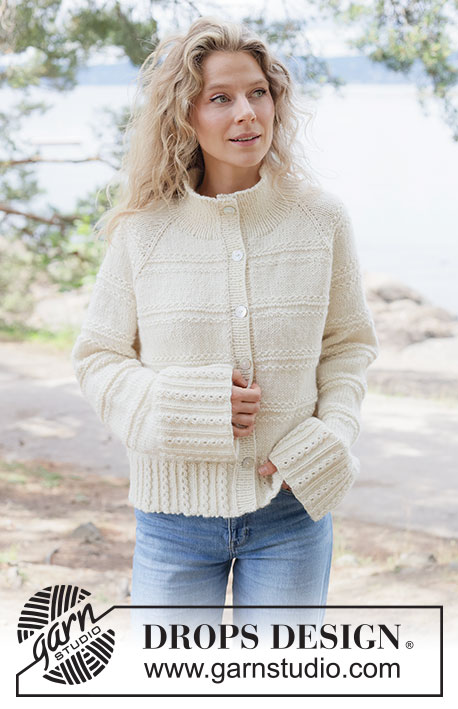 Winter Bliss Cardigan / DROPS 262-17 - Knitted jacket in DROPS Nepal. Piece is knitted top down with raglan, relief pattern and high collar. Size XS – XXXL.