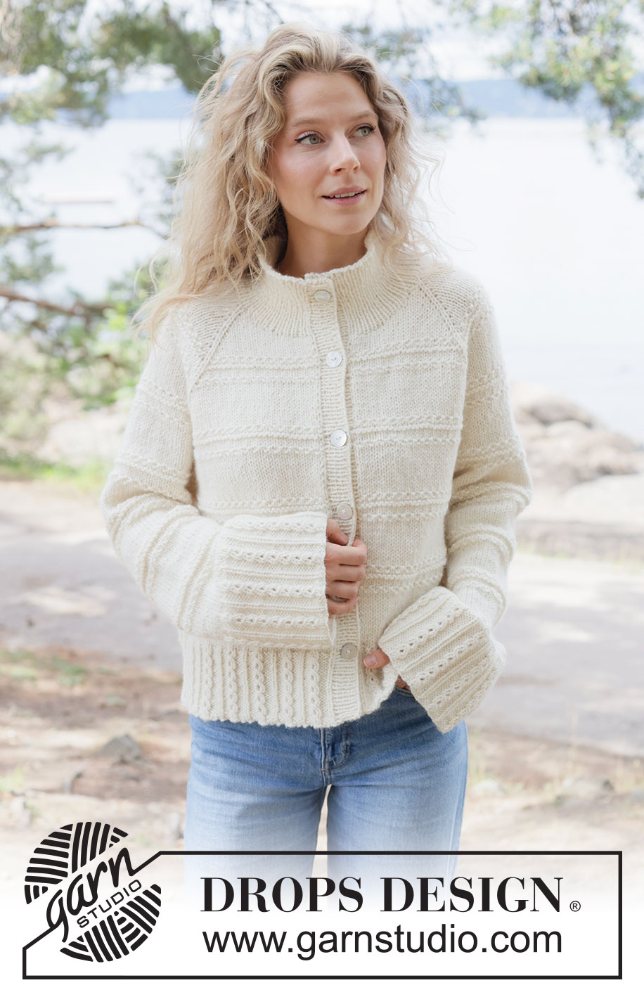 Winter Bliss Cardigan / DROPS 262-17 - Knitted jacket in DROPS Nepal. Piece is knitted top down with raglan, relief pattern and high collar. Size XS – XXXL.