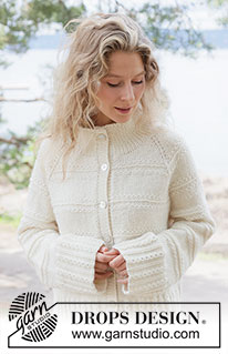 Winter Bliss Cardigan / DROPS 262-17 - Knitted jacket in DROPS Nepal. Piece is knitted top down with raglan, relief pattern and high collar. Size XS – XXXL.