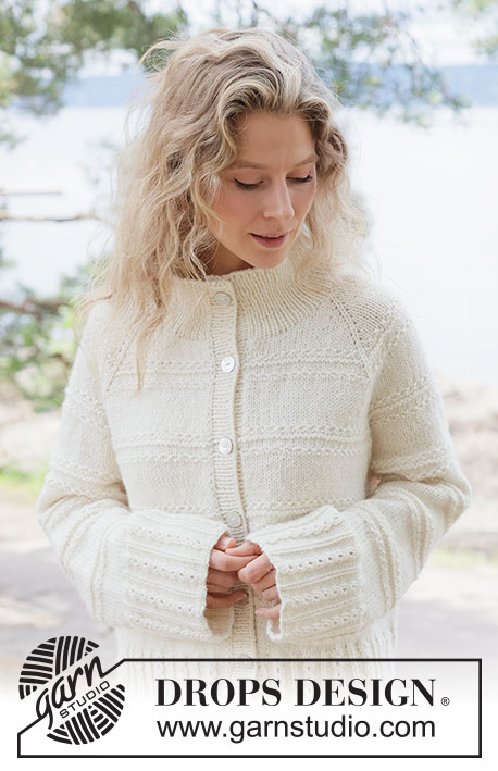 Winter Bliss Cardigan / DROPS 262-17 - Knitted jacket in DROPS Nepal. Piece is knitted top down with raglan, relief pattern and high collar. Size XS – XXXL.
