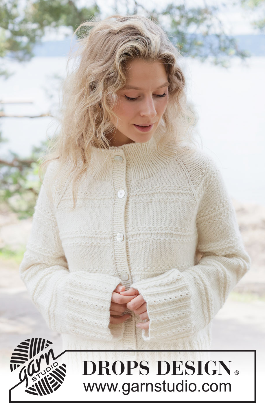Winter Bliss Cardigan / DROPS 262-17 - Knitted jacket in DROPS Nepal. Piece is knitted top down with raglan, relief pattern and high collar. Size XS – XXXL.