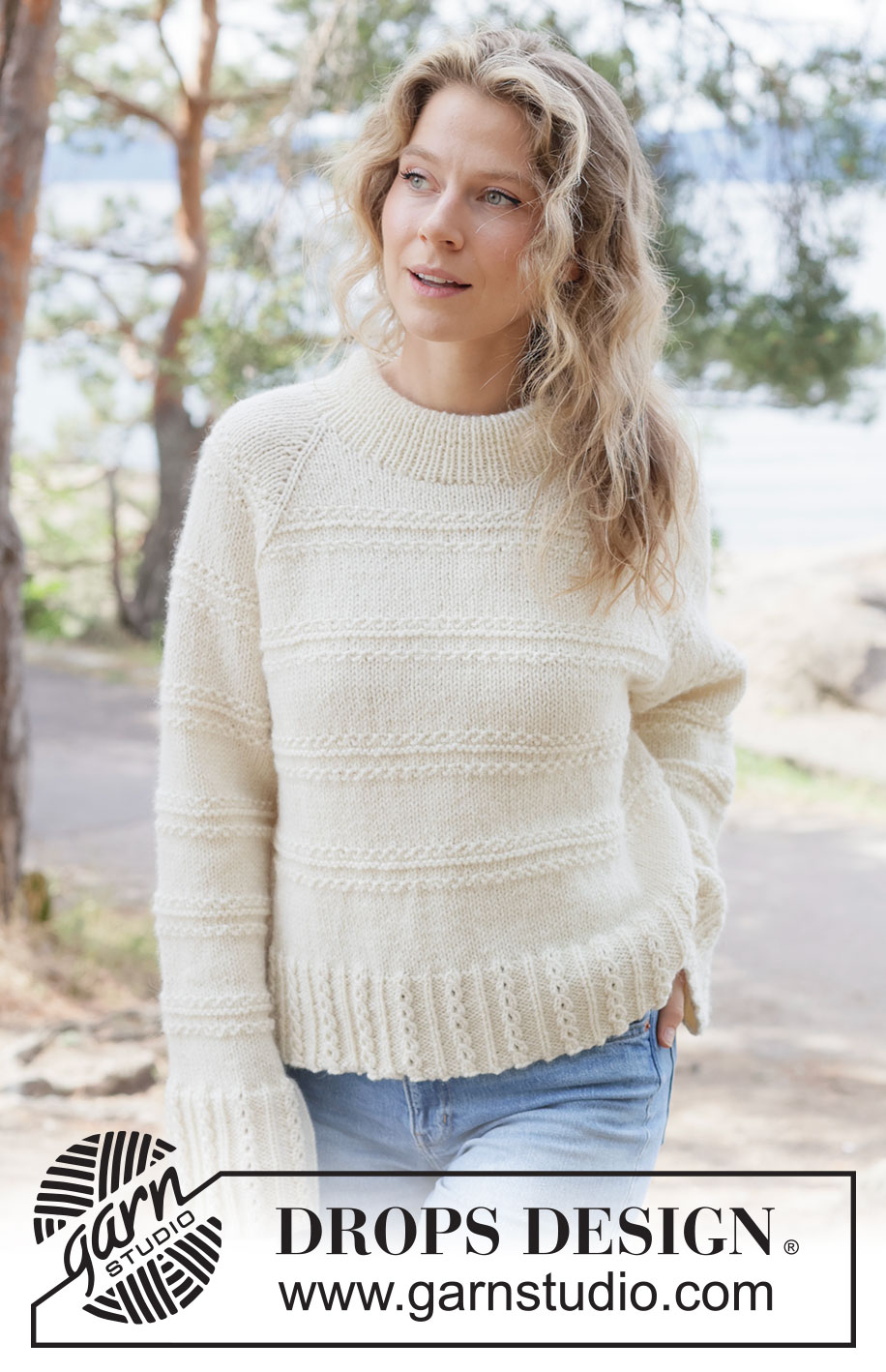 Winter Bliss Sweater / DROPS 262-18 - Knitted jumper in DROPS Nepal. Piece is knitted top down with raglan, relief pattern and high collar. Size XS – XXXL.