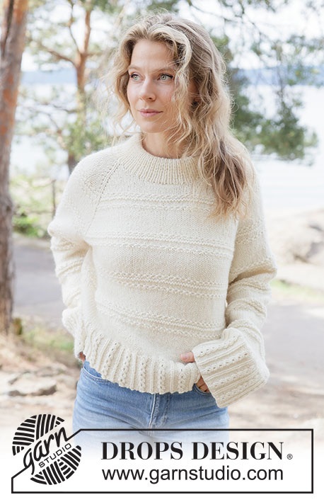 Winter Bliss Sweater / DROPS 262-18 - Knitted jumper in DROPS Nepal. Piece is knitted top down with raglan, relief pattern and high collar. Size XS – XXXL.