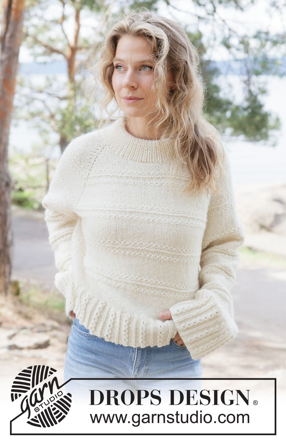 Winter Bliss Sweater / DROPS 262-18 - Knitted jumper in DROPS Nepal. Piece is knitted top down with raglan, relief pattern and high collar. Size XS – XXXL.