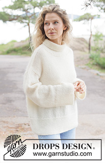 Winter Meringue Sweater / DROPS 262-2 - Knitted oversized jumper in DROPS Nord and DROPS Kid-Silk. Piece is knitted bottom up, in stocking stitch with diagonal shoulders, high collar and I-cord. Size XS – XXXL.