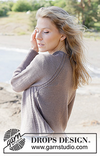 Sunday Mist Sweater / DROPS 262-20 - Sweter na drutach, przerabiany od góry do dołu, z włóczki DROPS BabyMerino. Z reglanowymi rękawami, ściegiem ażurowym i zwijającymi się brzegami. Od XS do XXXL.