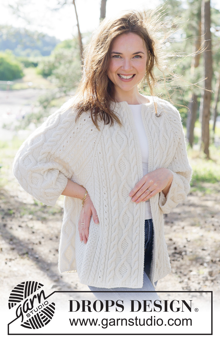 Braided Beauty Cardigan / DROPS 262-23 - Knitted jacket in DROPS Lima or DROPS Daisy. The piece is worked top down with raglan, cables, ¾-length sleeves and belt. Sizes XS - XXXL.