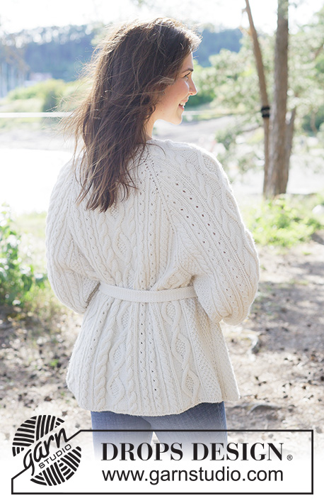 Braided Beauty Cardigan / DROPS 262-23 - Knitted jacket in DROPS Lima or DROPS Daisy. The piece is worked top down with raglan, cables, ¾-length sleeves and belt. Sizes XS - XXXL.