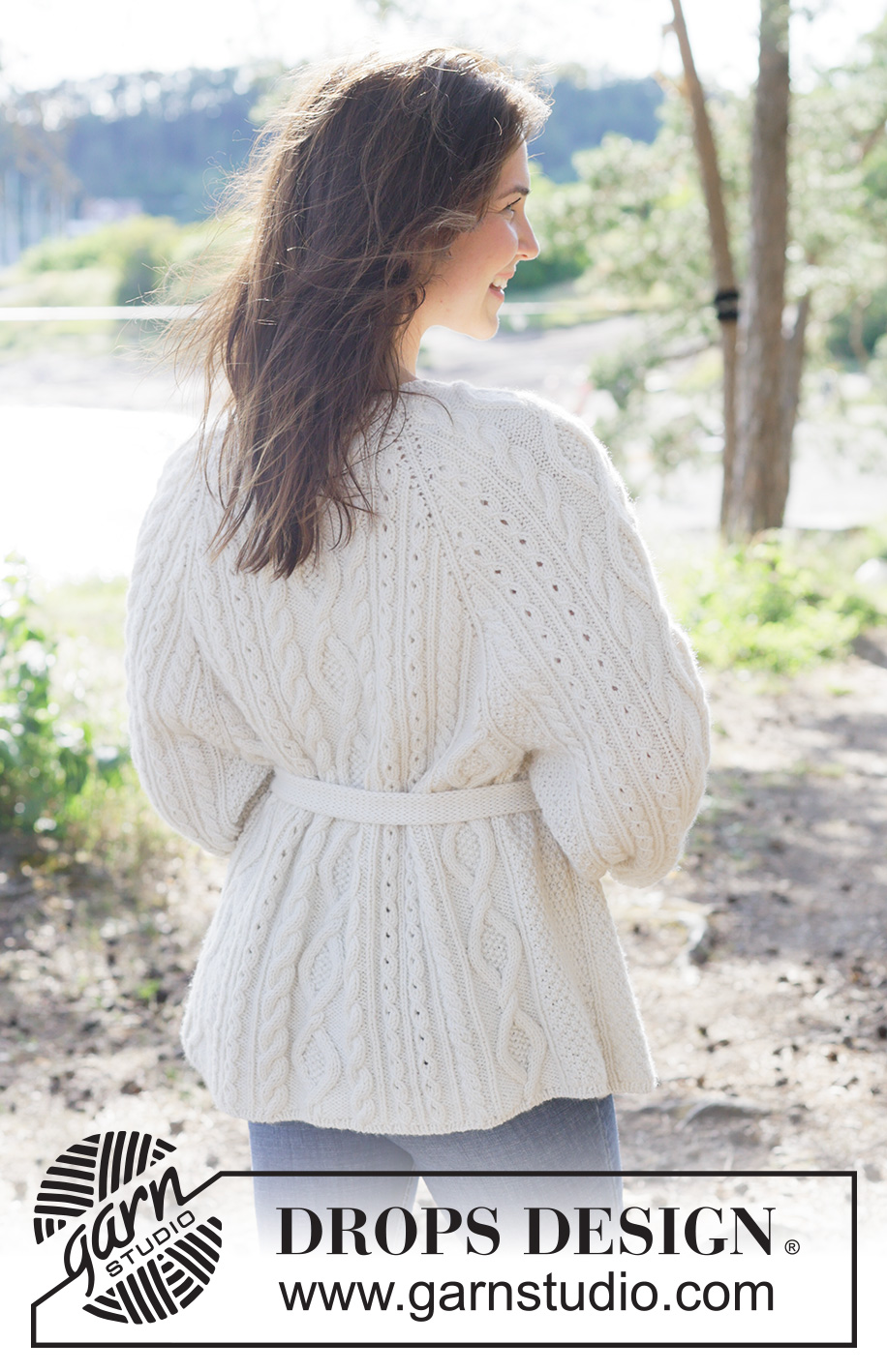 Braided Beauty Cardigan / DROPS 262-23 - Knitted jacket in DROPS Lima or DROPS Daisy. The piece is worked top down with raglan, cables, ¾-length sleeves and belt. Sizes XS - XXXL.