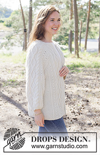 Braided Beauty Cardigan / DROPS 262-23 - Knitted jacket in DROPS Lima or DROPS Daisy. The piece is worked top down with raglan, cables, ¾-length sleeves and belt. Sizes XS - XXXL.