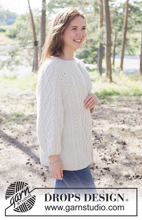 Braided Beauty Cardigan / DROPS 262-23 - Knitted jacket in DROPS Lima or DROPS Daisy. The piece is worked top down with raglan, cables, ¾-length sleeves and belt. Sizes XS - XXXL.