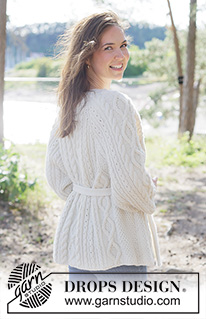Braided Beauty Cardigan / DROPS 262-23 - Knitted jacket in DROPS Lima or DROPS Daisy. The piece is worked top down with raglan, cables, ¾-length sleeves and belt. Sizes XS - XXXL.