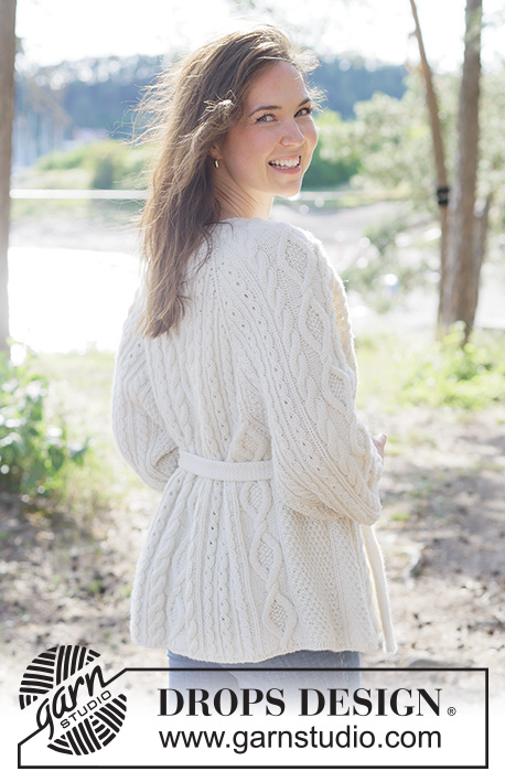 Braided Beauty Cardigan / DROPS 262-23 - Knitted jacket in DROPS Lima or DROPS Daisy. The piece is worked top down with raglan, cables, ¾-length sleeves and belt. Sizes XS - XXXL.