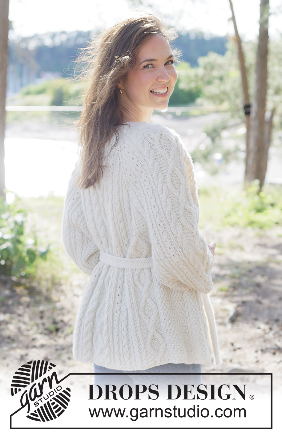 Braided Beauty Cardigan / DROPS 262-23 - Knitted jacket in DROPS Lima or DROPS Daisy. The piece is worked top down with raglan, cables, ¾-length sleeves and belt. Sizes XS - XXXL.