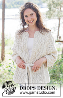 Braided Beauty Cardigan / DROPS 262-23 - Knitted jacket in DROPS Lima or DROPS Daisy. The piece is worked top down with raglan, cables, ¾-length sleeves and belt. Sizes XS - XXXL.