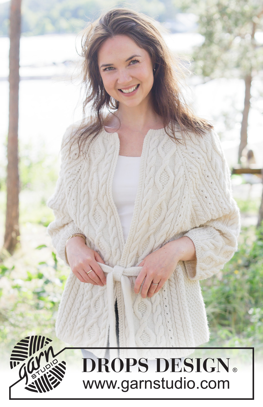 Braided Beauty Cardigan / DROPS 262-23 - Knitted jacket in DROPS Lima or DROPS Daisy. The piece is worked top down with raglan, cables, ¾-length sleeves and belt. Sizes XS - XXXL.