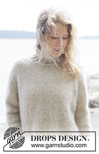 Frosted Oats Sweater / DROPS 262-24 - Gestrickter Pullover in 2 Fäden DROPS Brushed Alpaca Silk. Die Arbeit wird von oben nach unten mit europäischer Passe und hohem Kragen / Rollkragen gestrickt. Größe XS - XXXL.