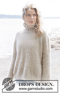 Frosted Oats Sweater / DROPS 262-24 - Gestrickter Pullover in 2 Fäden DROPS Brushed Alpaca Silk. Die Arbeit wird von oben nach unten mit europäischer Passe und hohem Kragen / Rollkragen gestrickt. Größe XS - XXXL.
