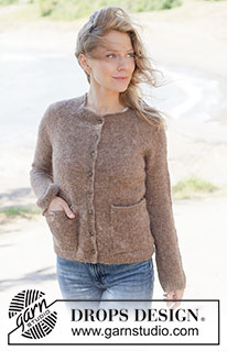 Forest Pocket Cardigan / DROPS 262-25 - Strikket cardigan i DROPS Brushed Alpaca Silk. Arbejdet strikkes oppefra og ned i glatstrik med raglan, rullekant, i-cord og lommer. Størrelse XS - XXXL.