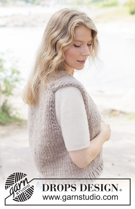 Cocoa Ridge Vest / DROPS 262-26 - Gilet lavorato ai ferri in DROPS Polaris. Lavorato dall’alto in basso a maglia rasata con spalle europee/diagonali, collo a V e I-cord. Taglie: XS - XXXL.
