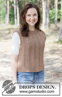 Maple Whisper Vest / DROPS 262-29 - Gebreide top in DROPS Lima of DROPS Merino Extra Fine. Het werk wordt van boven naar beneden gebreid met kantpatroon. Maten XS - XXXL.